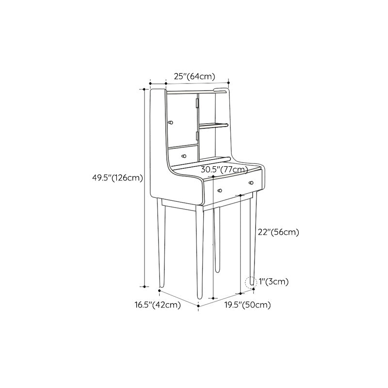 Solid Wood Makeup Table Vanity Stool with Drawers and Mirror in Natural