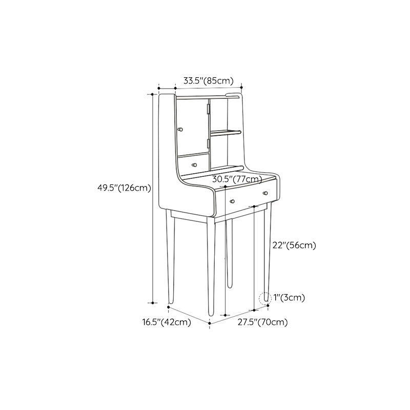 Solid Wood Makeup Table Vanity Stool with Drawers and Mirror in Natural