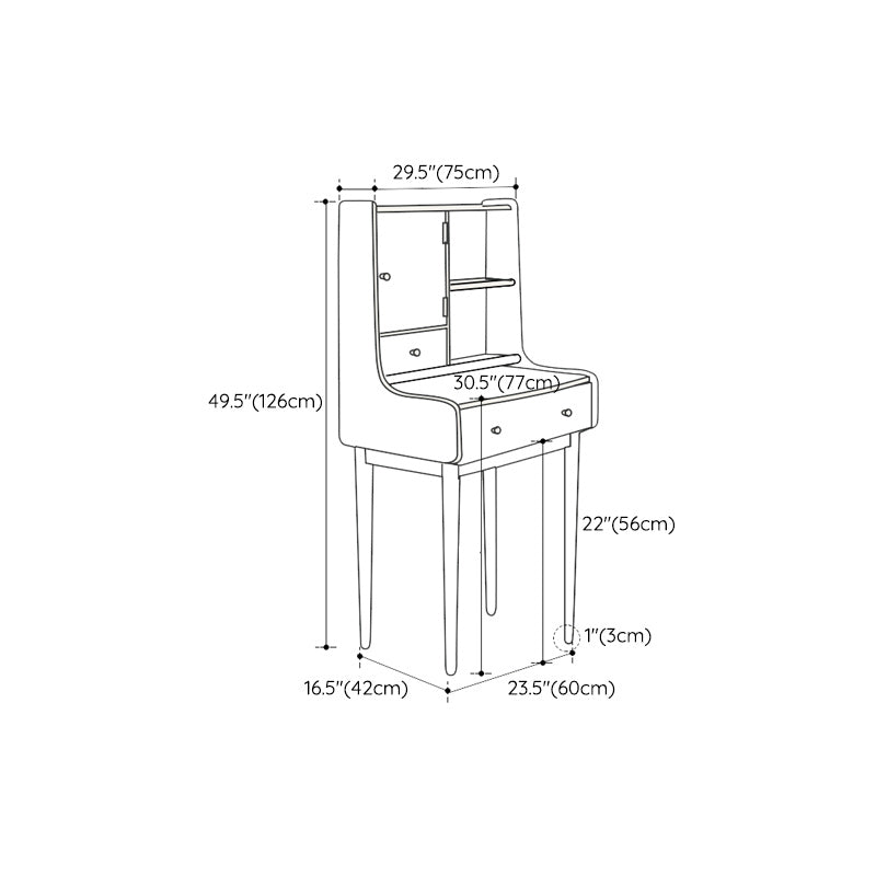 Solid Wood Makeup Table Vanity Stool with Drawers and Mirror in Natural