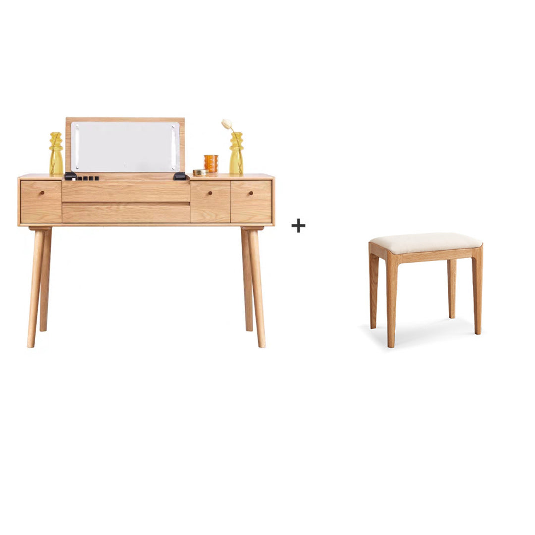 Scandinavian Dressing Table with Mirror and Drawer Solid Wood Vanity Desk