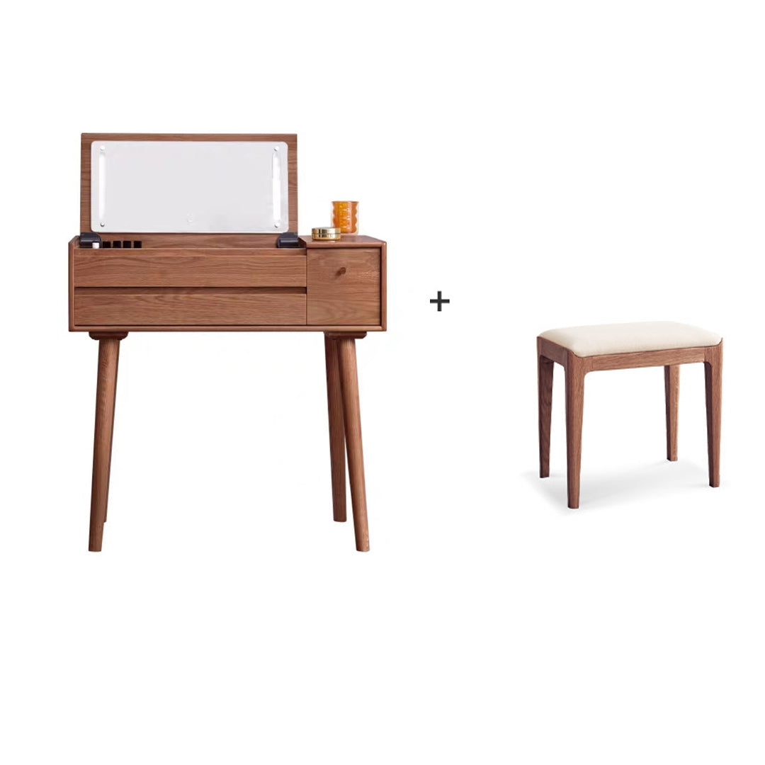 Scandinavian Dressing Table with Mirror and Drawer Solid Wood Vanity Desk