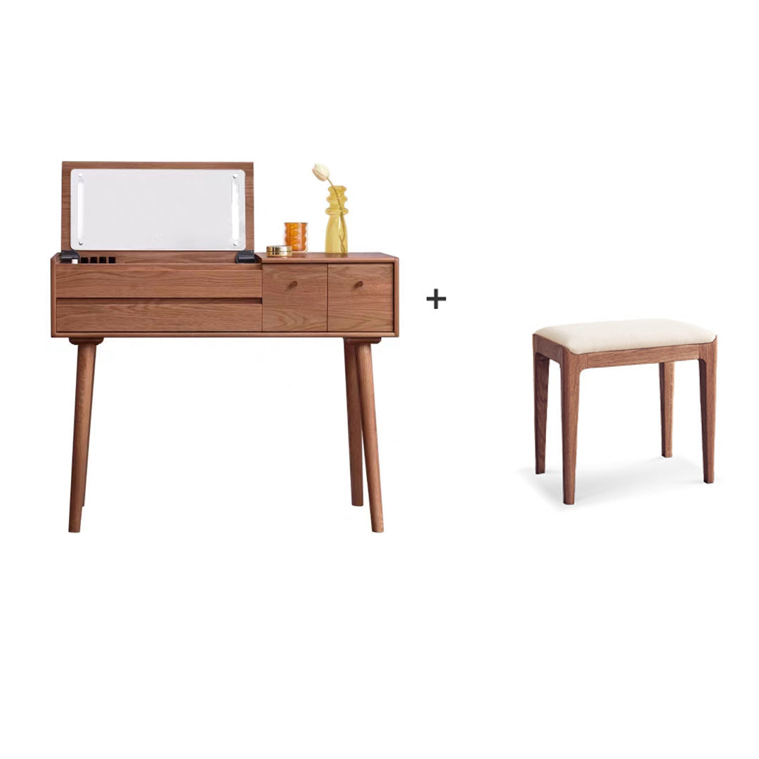 Scandinavian Dressing Table with Mirror and Drawer Solid Wood Vanity Desk