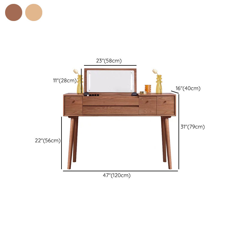 Scandinavian Dressing Table with Mirror and Drawer Solid Wood Vanity Desk