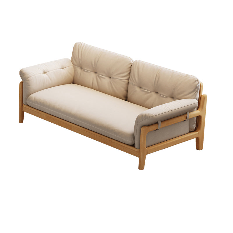 Solid Wood Tufted Settee Flared Arm Beige Cushions Sofa -39.4" H 2-Seater Sofa Flannel Clearhalo 'furn' 'furn_sofas' 'Furniture' 'Living Room Furniture' 'Sofa' 'sofas' 7386798