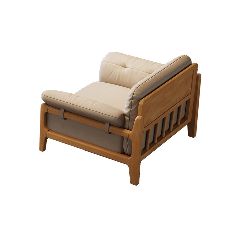 Solid Wood Tufted Settee Flared Arm Beige Cushions Sofa -39.4" H 1-Seater Sofa Flannel Clearhalo 'furn' 'furn_sofas' 'Furniture' 'Living Room Furniture' 'Sofa' 'sofas' 7386801