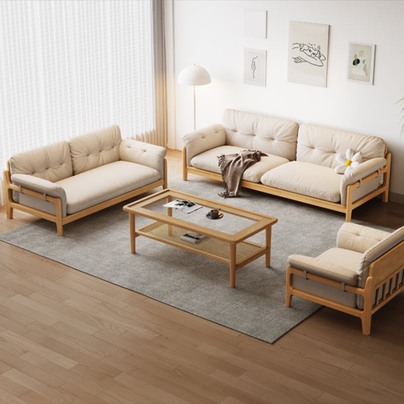 Solid Wood Tufted Settee Flared Arm Beige Cushions Sofa -39.4" H Clearhalo 'furn' 'furn_sofas' 'Furniture' 'Living Room Furniture' 'Sofa' 'sofas' 7386803