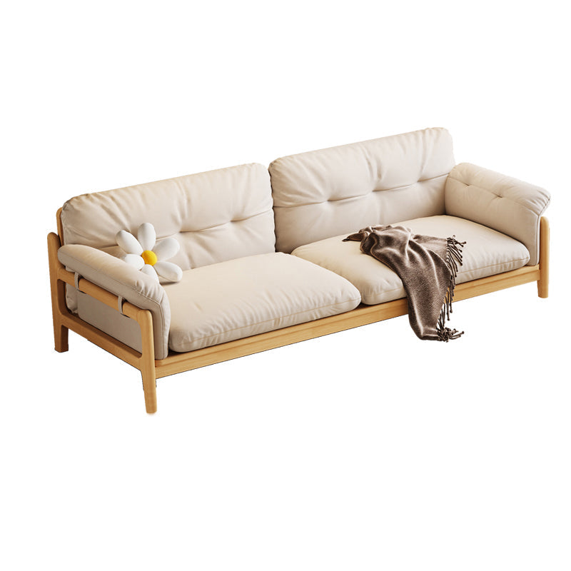 Solid Wood Tufted Settee Flared Arm Beige Cushions Sofa -39.4" H Clearhalo 'furn' 'furn_sofas' 'Furniture' 'Living Room Furniture' 'Sofa' 'sofas' 7386804