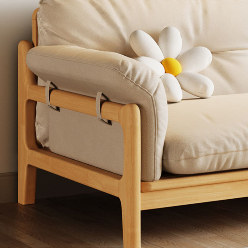 Solid Wood Tufted Settee Flared Arm Beige Cushions Sofa -39.4" H Clearhalo 'furn' 'furn_sofas' 'Furniture' 'Living Room Furniture' 'Sofa' 'sofas' 7386808