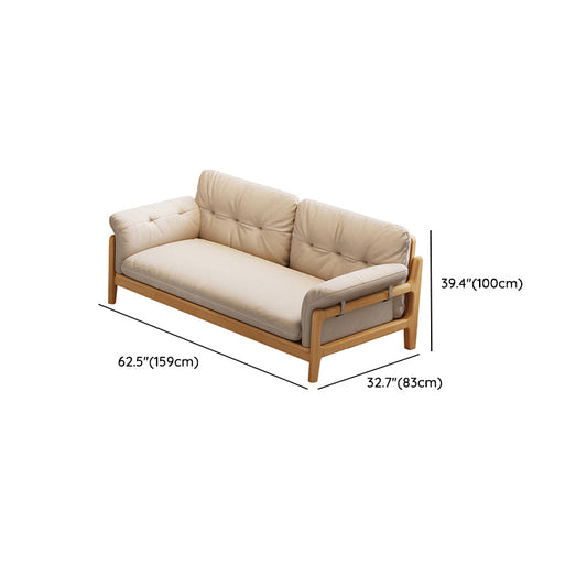 Solid Wood Tufted Settee Flared Arm Beige Cushions Sofa -39.4" H Clearhalo 'furn' 'furn_sofas' 'Furniture' 'Living Room Furniture' 'Sofa' 'sofas' 7386812