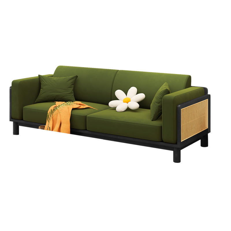 89" Wide Square Arm Sofa 3-Seater Solid Wood Sofa with Rattan Accent