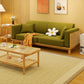89" Wide Square Arm Sofa 3-Seater Solid Wood Sofa with Rattan Accent
