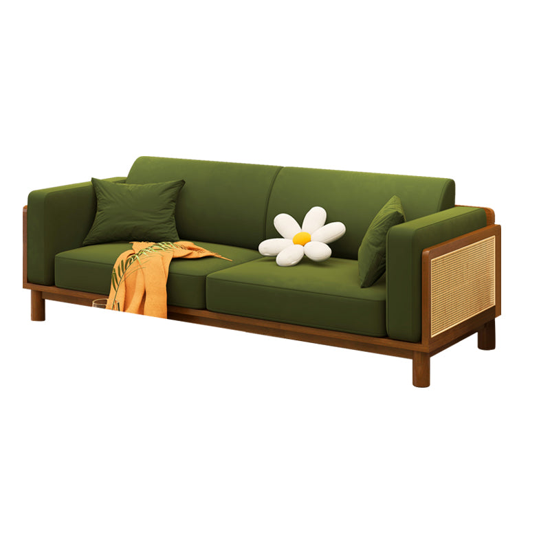 89" Wide Square Arm Sofa 3-Seater Solid Wood Sofa with Rattan Accent