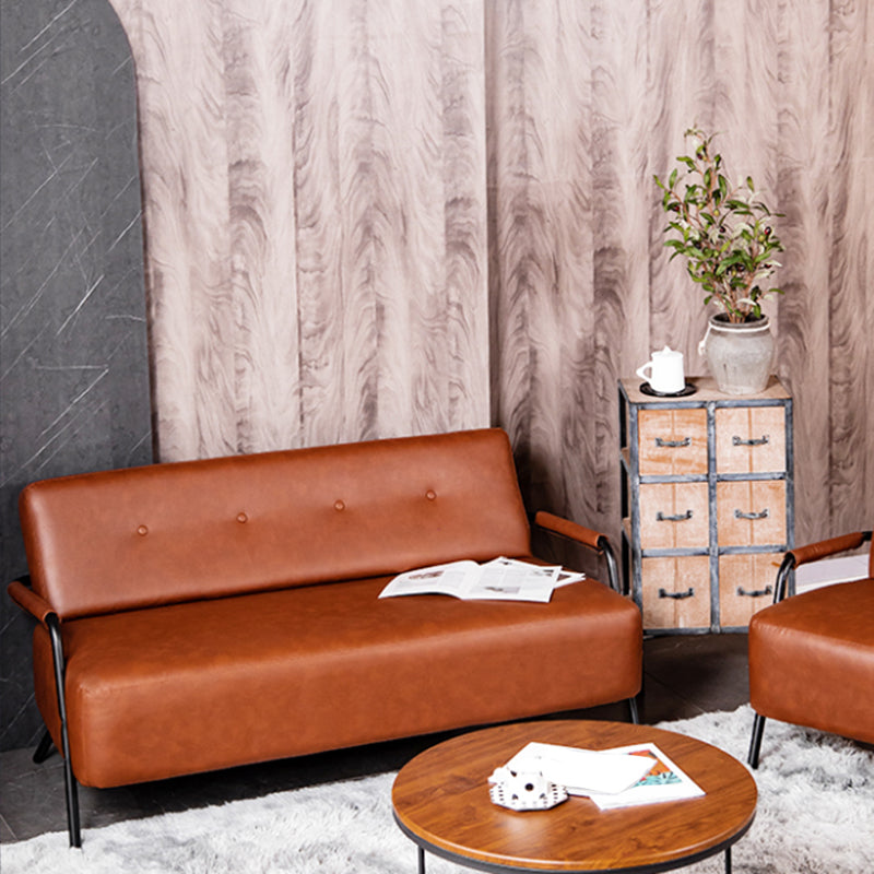 Tufted Back PU Leather Sofa Mid-Century Modern 3-seater Sofa -57" W