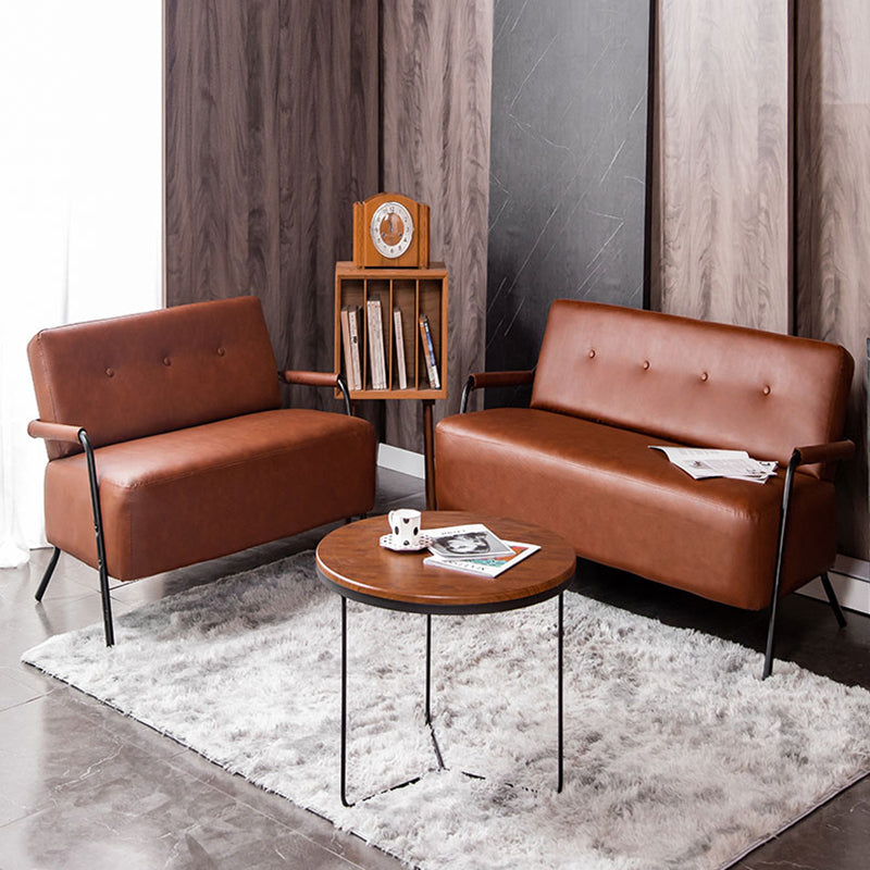 Tufted Back PU Leather Sofa Mid-Century Modern 3-seater Sofa -57" W