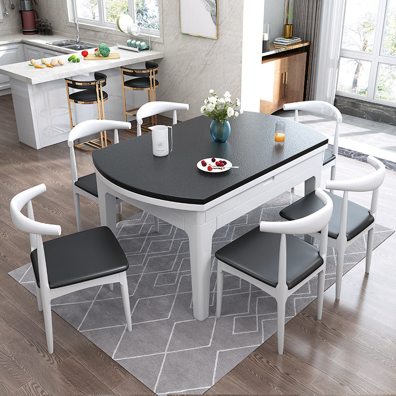 Modern Scalable Stone Dining Table Rubber Legs for Dining Room White Without Chairs Clearhalo 'Dining Tables & Seating' 'Dining Tables' 'dining_table' 'furn' 'furn_dining_table' 'Furniture' 'Kitchen & Dining Furniture' 7387400