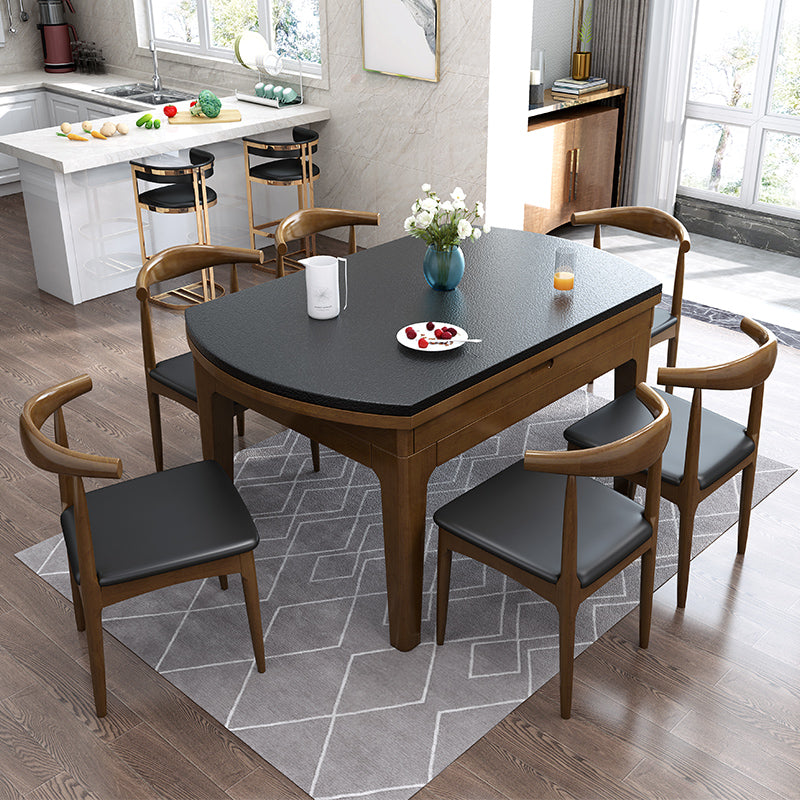 Modern Scalable Stone Dining Table Rubber Legs for Dining Room Brown Without Chairs Clearhalo 'Dining Tables & Seating' 'Dining Tables' 'dining_table' 'furn' 'furn_dining_table' 'Furniture' 'Kitchen & Dining Furniture' 7387401