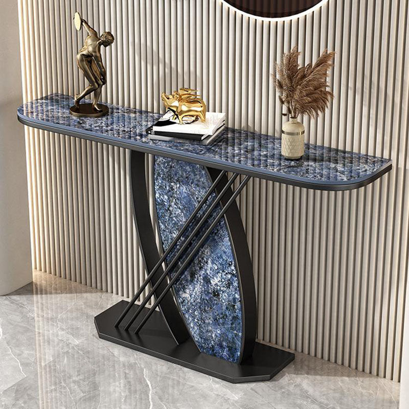 12 Inch Wide Glam Accent Table Stone Half Moon Console Table for Hall