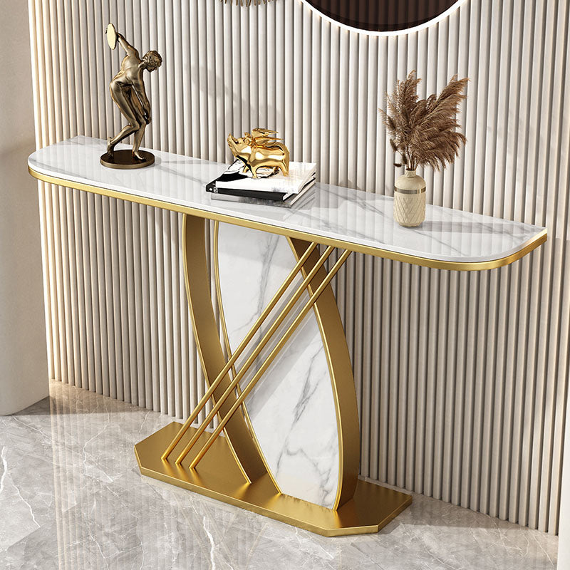 12 Inch Wide Glam Accent Table Stone Half Moon Console Table for Hall