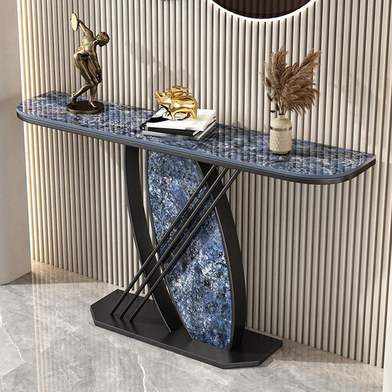 12 Inch Wide Glam Accent Table Half Moon Stone Console Table