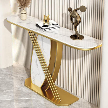 12 Inch Wide Glam Accent Table Half Moon Stone Console Table