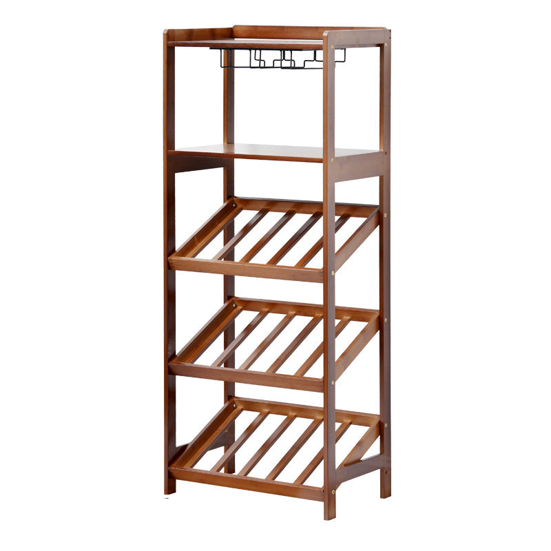 Modern Floor Wine Rack Kitchen Wine Bottle & Glass Rack in Brown