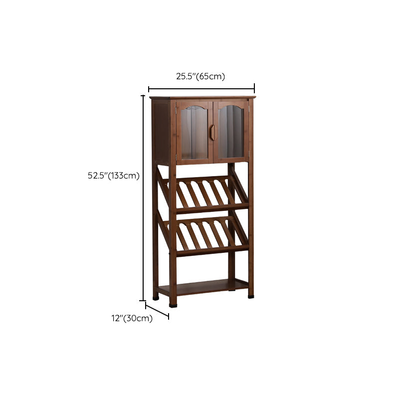 Moderne vloerwijnrek keukenwijnfles en glazen rek in bruin
