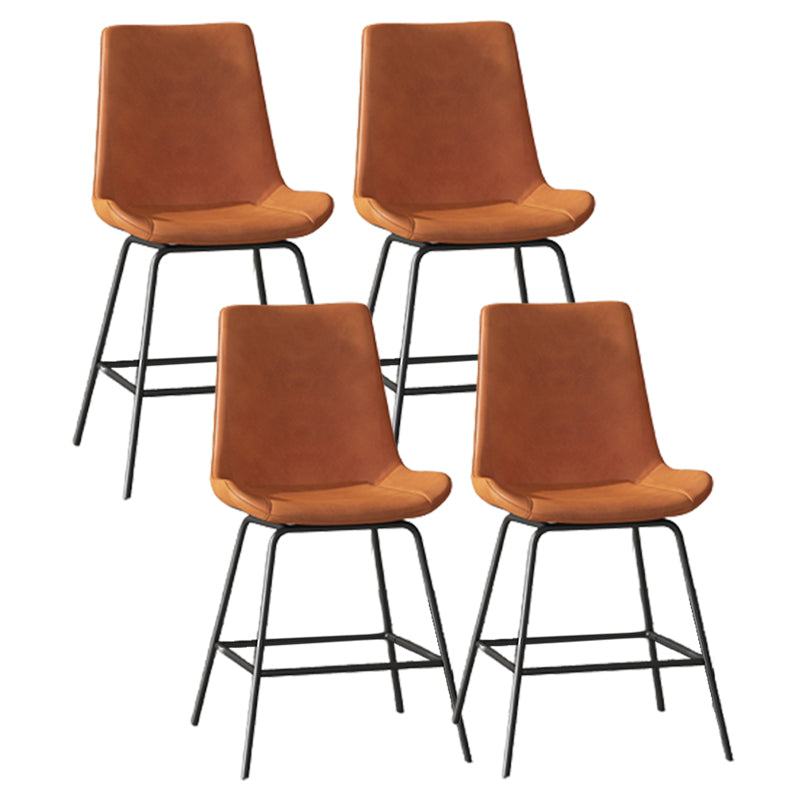 Leather Contemporary Counter & Bar Stools Matte Finish Indoor Stools with Metal Frame Orange 4 Piece Set Clearhalo 'Bar Furniture' 'Bar Stools' 'bar_stools' 'furn' 'furn_bar_stools' 'Furniture' 'Kitchen & Dining Furniture' 7389476