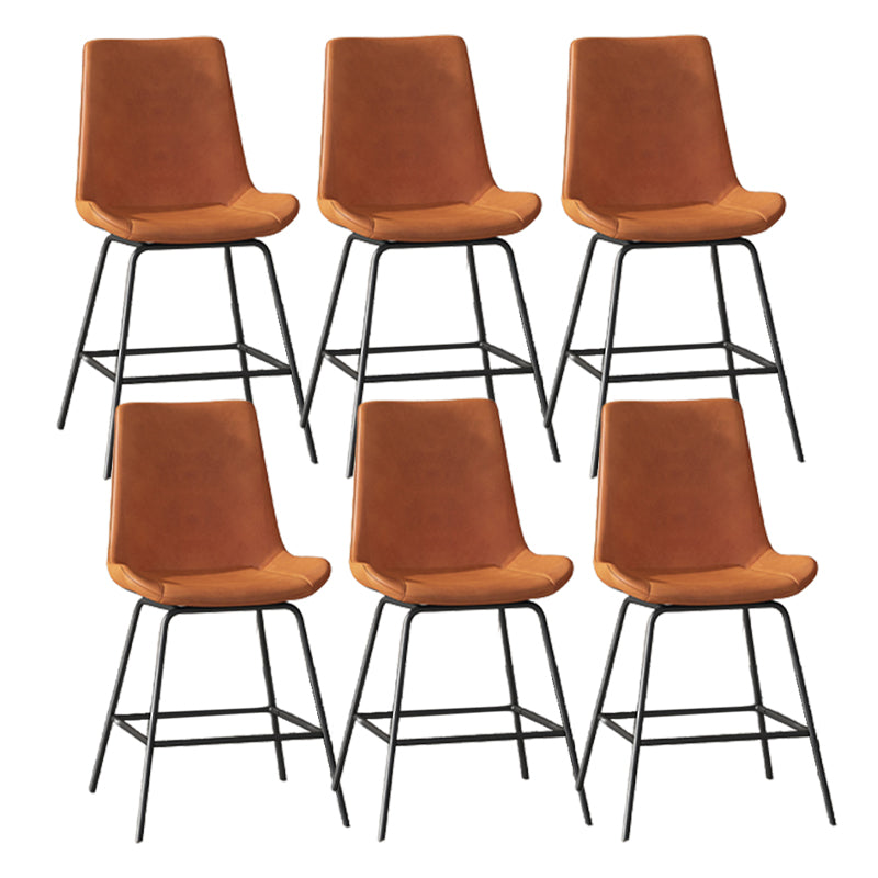 Leather Contemporary Counter & Bar Stools Matte Finish Indoor Stools with Metal Frame Orange 6 Piece Set Clearhalo 'Bar Furniture' 'Bar Stools' 'bar_stools' 'furn' 'furn_bar_stools' 'Furniture' 'Kitchen & Dining Furniture' 7389477