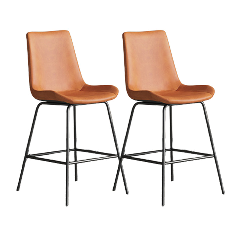 Leather Contemporary Counter & Bar Stools Matte Finish Indoor Stools with Metal Frame Orange 2 Piece Set Counter Stool(26"H) Clearhalo 'Bar Furniture' 'Bar Stools' 'bar_stools' 'furn' 'furn_bar_stools' 'Furniture' 'Kitchen & Dining Furniture' 7389484