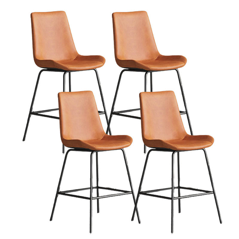 Leather Contemporary Counter & Bar Stools Matte Finish Indoor Stools with Metal Frame Orange 4 Piece Set Counter Stool(26"H) Clearhalo 'Bar Furniture' 'Bar Stools' 'bar_stools' 'furn' 'furn_bar_stools' 'Furniture' 'Kitchen & Dining Furniture' 7389486