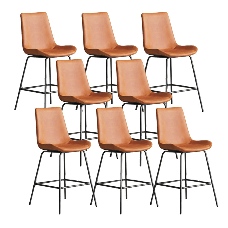Leather Contemporary Counter & Bar Stools Matte Finish Indoor Stools with Metal Frame Orange 8 Piece Set Counter Stool(26"H) Clearhalo 'Bar Furniture' 'Bar Stools' 'bar_stools' 'furn' 'furn_bar_stools' 'Furniture' 'Kitchen & Dining Furniture' 7389489