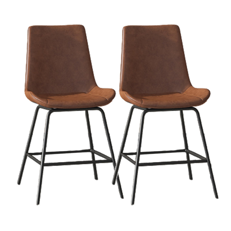 Leather Contemporary Counter & Bar Stools Matte Finish Indoor Stools with Metal Frame Brown 2 Piece Set Clearhalo 'Bar Furniture' 'Bar Stools' 'bar_stools' 'furn' 'furn_bar_stools' 'Furniture' 'Kitchen & Dining Furniture' 7389502
