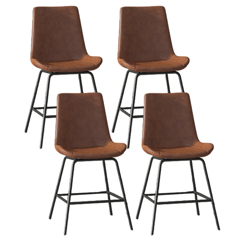 Leather Contemporary Counter & Bar Stools Matte Finish Indoor Stools with Metal Frame Brown 4 Piece Set Clearhalo 'Bar Furniture' 'Bar Stools' 'bar_stools' 'furn' 'furn_bar_stools' 'Furniture' 'Kitchen & Dining Furniture' 7389503