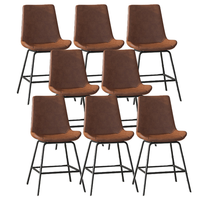 Leather Contemporary Counter & Bar Stools Matte Finish Indoor Stools with Metal Frame Brown 8 Piece Set Clearhalo 'Bar Furniture' 'Bar Stools' 'bar_stools' 'furn' 'furn_bar_stools' 'Furniture' 'Kitchen & Dining Furniture' 7389505