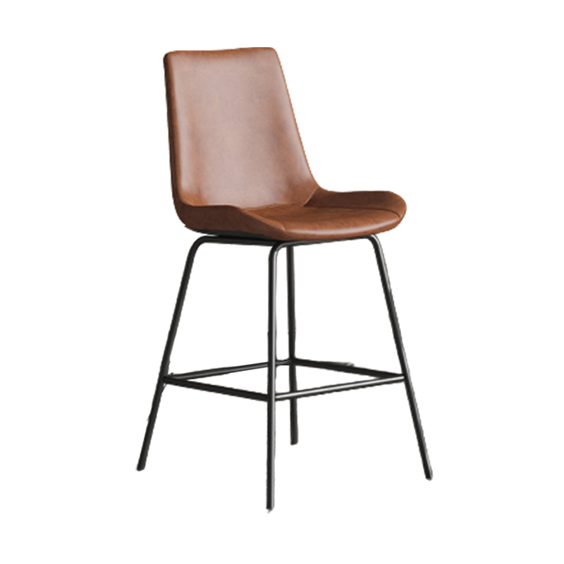 Leather Contemporary Counter & Bar Stools Matte Finish Indoor Stools with Metal Frame Brown 1 Piece Counter Stool(26"H) Clearhalo 'Bar Furniture' 'Bar Stools' 'bar_stools' 'furn' 'furn_bar_stools' 'Furniture' 'Kitchen & Dining Furniture' 7389506
