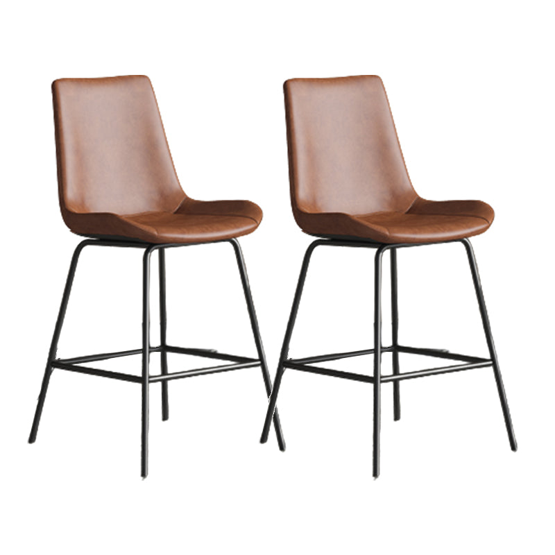 Leather Contemporary Counter & Bar Stools Matte Finish Indoor Stools with Metal Frame Brown 2 Piece Set Counter Stool(26"H) Clearhalo 'Bar Furniture' 'Bar Stools' 'bar_stools' 'furn' 'furn_bar_stools' 'Furniture' 'Kitchen & Dining Furniture' 7389507