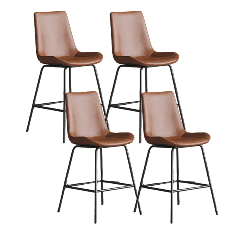 Leather Contemporary Counter & Bar Stools Matte Finish Indoor Stools with Metal Frame Brown 4 Piece Set Counter Stool(26"H) Clearhalo 'Bar Furniture' 'Bar Stools' 'bar_stools' 'furn' 'furn_bar_stools' 'Furniture' 'Kitchen & Dining Furniture' 7389508