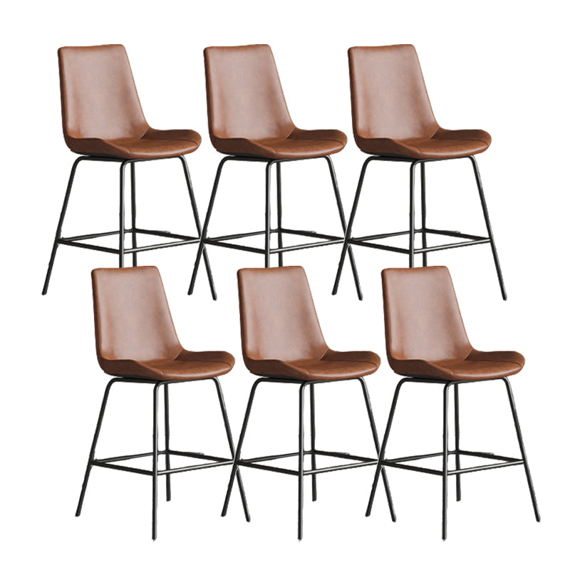 Leather Contemporary Counter & Bar Stools Matte Finish Indoor Stools with Metal Frame Brown 6 Piece Set Counter Stool(26"H) Clearhalo 'Bar Furniture' 'Bar Stools' 'bar_stools' 'furn' 'furn_bar_stools' 'Furniture' 'Kitchen & Dining Furniture' 7389509