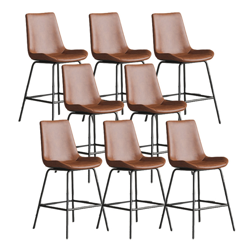 Leather Contemporary Counter & Bar Stools Matte Finish Indoor Stools with Metal Frame Brown 8 Piece Set Counter Stool(26"H) Clearhalo 'Bar Furniture' 'Bar Stools' 'bar_stools' 'furn' 'furn_bar_stools' 'Furniture' 'Kitchen & Dining Furniture' 7389510