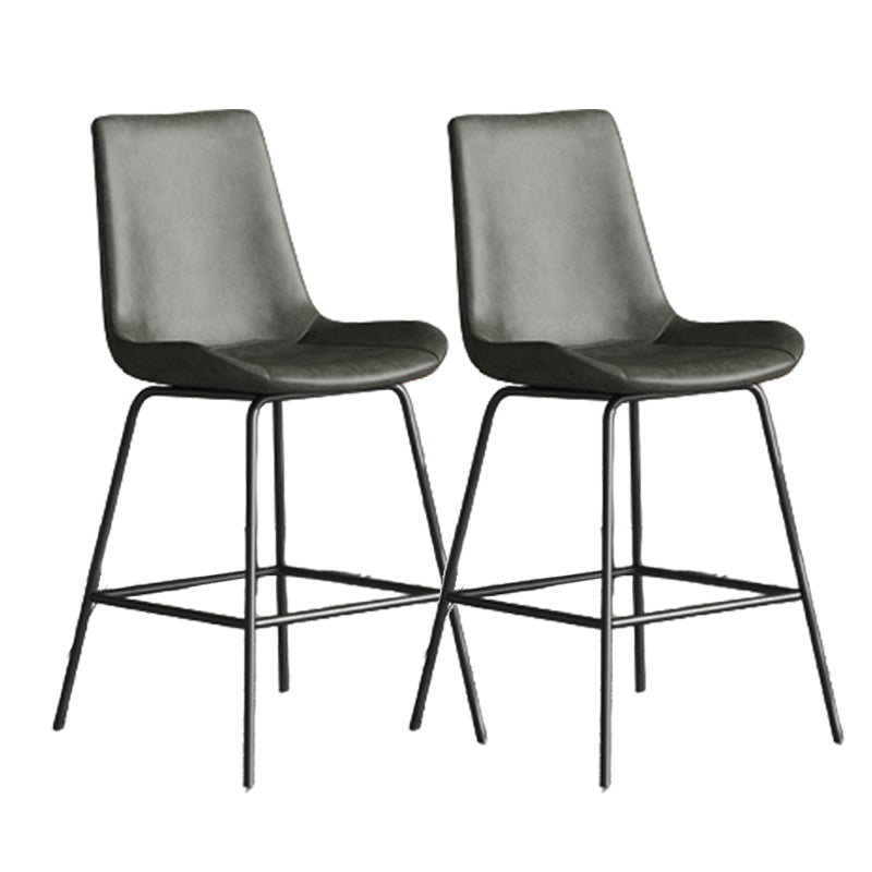 Leather Contemporary Counter & Bar Stools Matte Finish Indoor Stools with Metal Frame Grey 2 Piece Set Counter Stool(26"H) Clearhalo 'Bar Furniture' 'Bar Stools' 'bar_stools' 'furn' 'furn_bar_stools' 'Furniture' 'Kitchen & Dining Furniture' 7389517