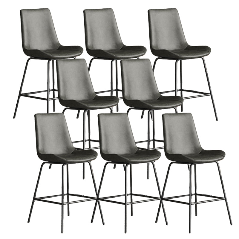 Leather Contemporary Counter & Bar Stools Matte Finish Indoor Stools with Metal Frame Grey 8 Piece Set Counter Stool(26"H) Clearhalo 'Bar Furniture' 'Bar Stools' 'bar_stools' 'furn' 'furn_bar_stools' 'Furniture' 'Kitchen & Dining Furniture' 7389520