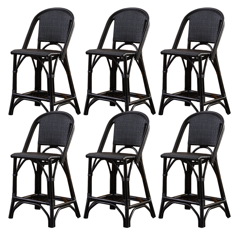 Black Wicker Counter Stools Contemporary Indoor Stools with Wood Frame 6 Piece Set Clearhalo 'Bar Furniture' 'Bar Stools' 'bar_stools' 'furn' 'furn_bar_stools' 'Furniture' 'Kitchen & Dining Furniture' 7389528