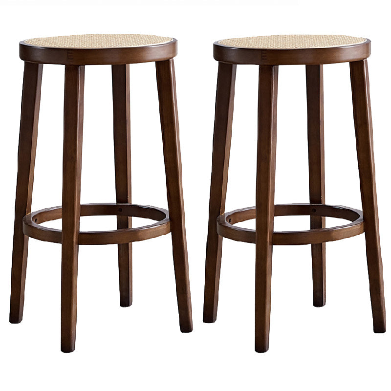 Modern Style Counter Stool Rubberwood Wood Armless Barstool with Footrest Brown 2 Piece Set Clearhalo 'Bar Furniture' 'Bar Stools' 'bar_stools' 'furn' 'furn_bar_stools' 'Furniture' 'Kitchen & Dining Furniture' 7389551