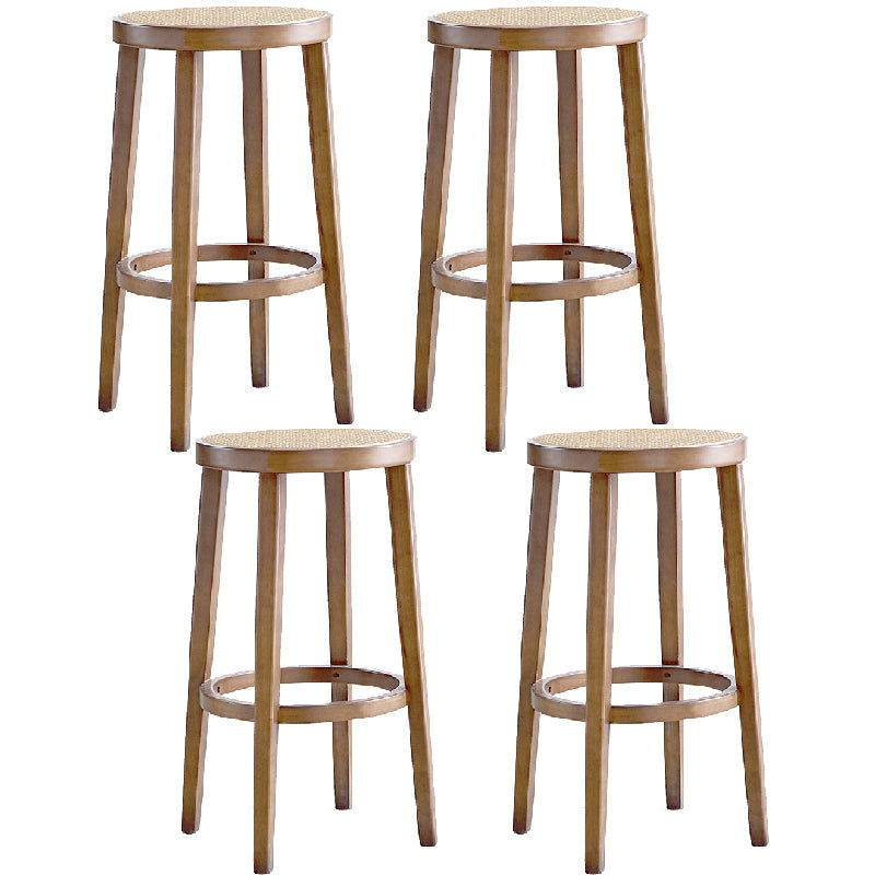 Modern Style Counter Stool Rubberwood Wood Armless Barstool with Footrest Wood 4 Piece Set Clearhalo 'Bar Furniture' 'Bar Stools' 'bar_stools' 'furn' 'furn_bar_stools' 'Furniture' 'Kitchen & Dining Furniture' 7389556