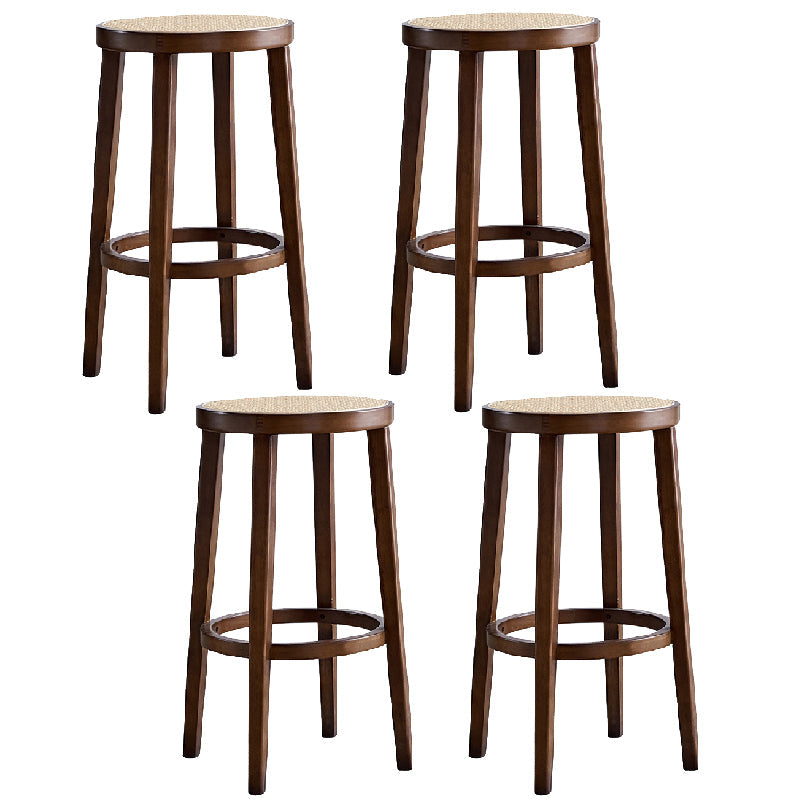Modern Style Counter Stool Rubberwood Wood Armless Barstool with Footrest Brown 4 Piece Set Clearhalo 'Bar Furniture' 'Bar Stools' 'bar_stools' 'furn' 'furn_bar_stools' 'Furniture' 'Kitchen & Dining Furniture' 7389557