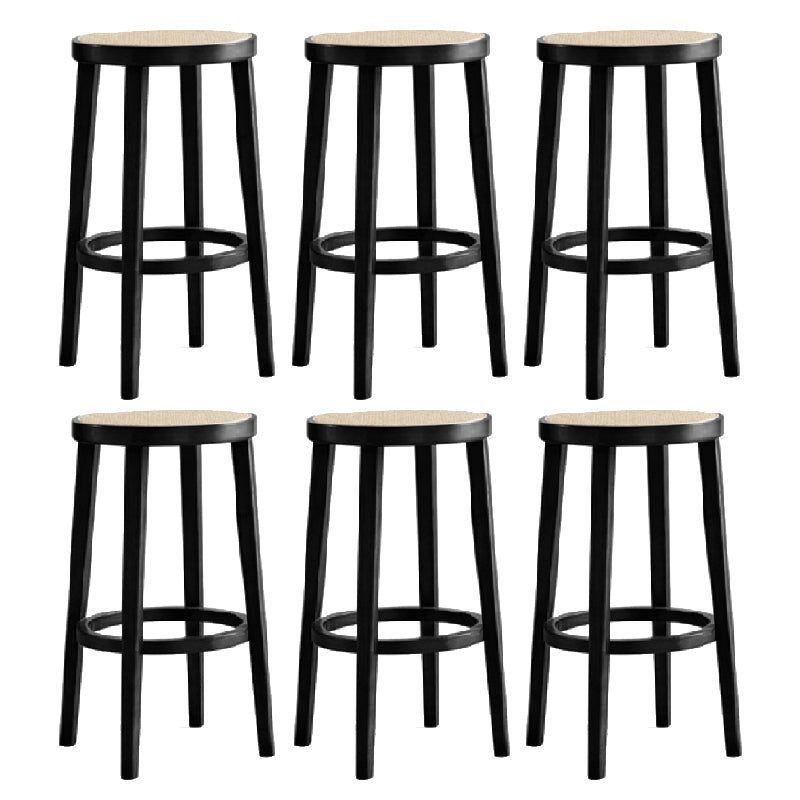 Modern Style Counter Stool Rubberwood Wood Armless Barstool with Footrest Black 6 Piece Set Clearhalo 'Bar Furniture' 'Bar Stools' 'bar_stools' 'furn' 'furn_bar_stools' 'Furniture' 'Kitchen & Dining Furniture' 7389559