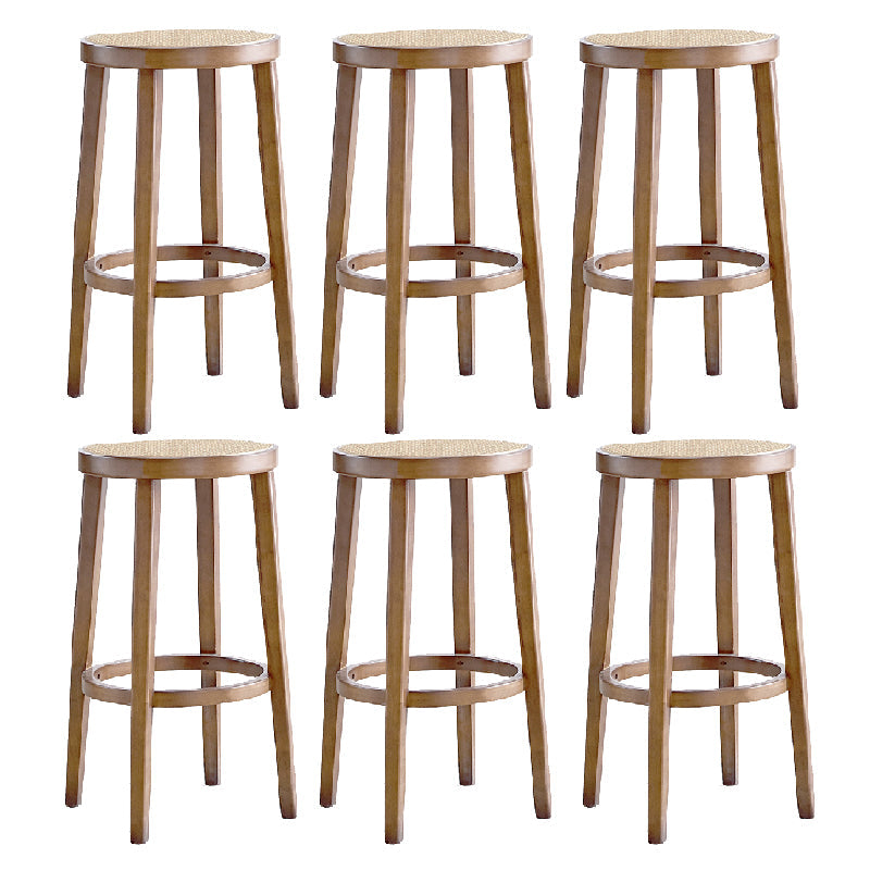 Modern Style Counter Stool Rubberwood Wood Armless Barstool with Footrest Wood 6 Piece Set Clearhalo 'Bar Furniture' 'Bar Stools' 'bar_stools' 'furn' 'furn_bar_stools' 'Furniture' 'Kitchen & Dining Furniture' 7389560
