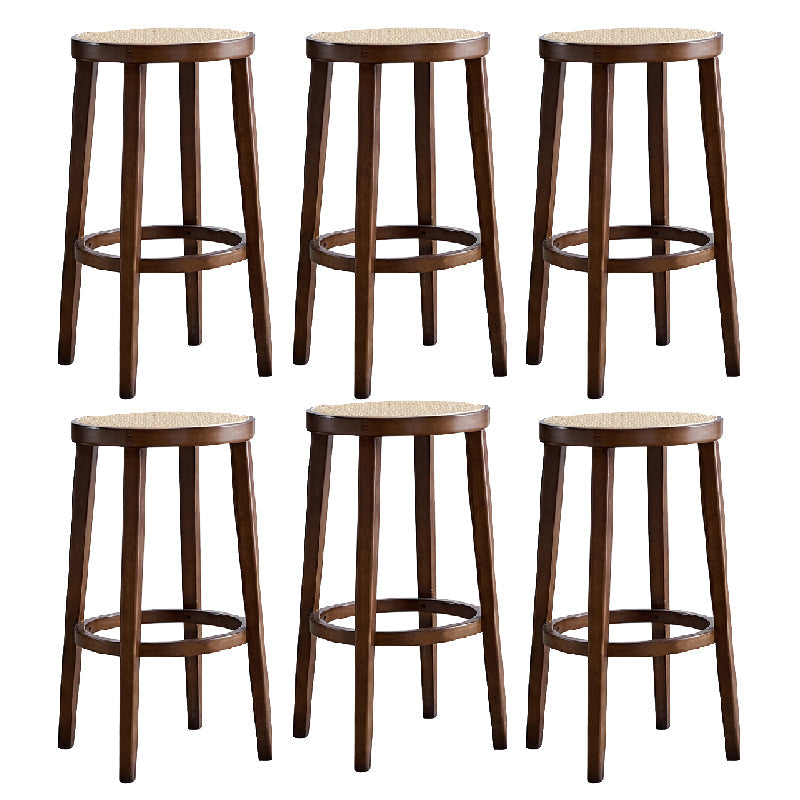 Modern Style Counter Stool Rubberwood Wood Armless Barstool with Footrest Brown 6 Piece Set Clearhalo 'Bar Furniture' 'Bar Stools' 'bar_stools' 'furn' 'furn_bar_stools' 'Furniture' 'Kitchen & Dining Furniture' 7389561