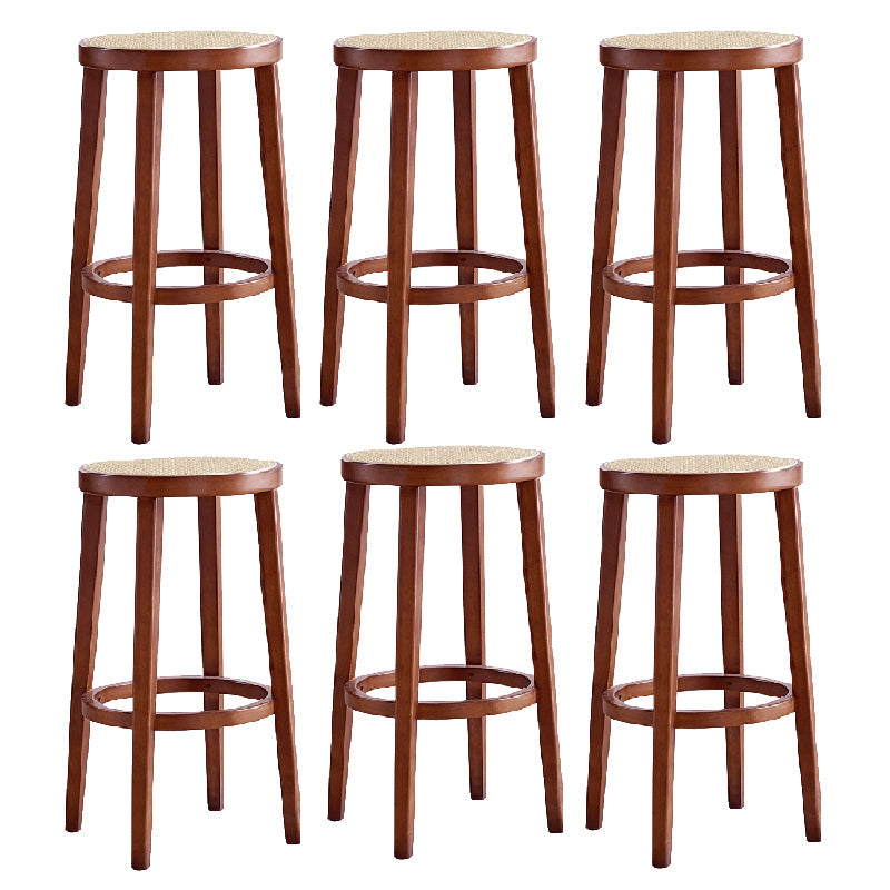 Modern Style Counter Stool Rubberwood Wood Armless Barstool with Footrest Light Brown 6 Piece Set Clearhalo 'Bar Furniture' 'Bar Stools' 'bar_stools' 'furn' 'furn_bar_stools' 'Furniture' 'Kitchen & Dining Furniture' 7389562
