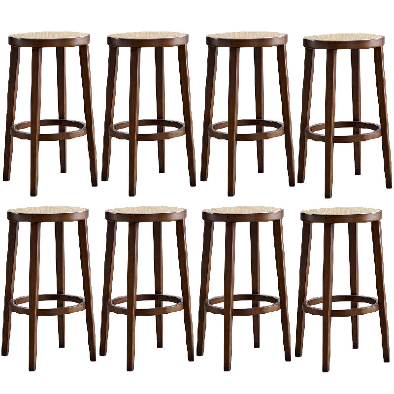 Modern Style Counter Stool Rubberwood Wood Armless Barstool with Footrest Brown 8 Piece Set Clearhalo 'Bar Furniture' 'Bar Stools' 'bar_stools' 'furn' 'furn_bar_stools' 'Furniture' 'Kitchen & Dining Furniture' 7389565